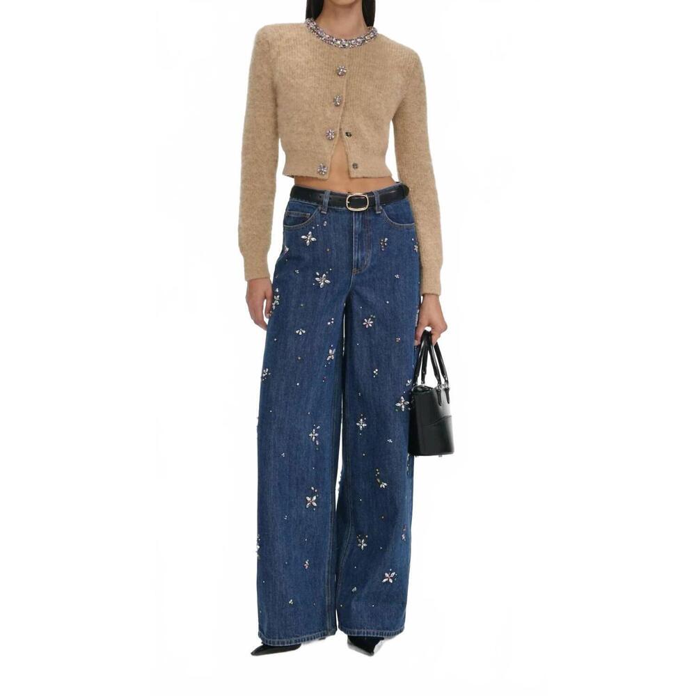 NEW SELF-PORTRAIT embellished wide leg jean in blue